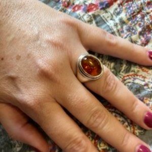 Sterling silver and amber ring